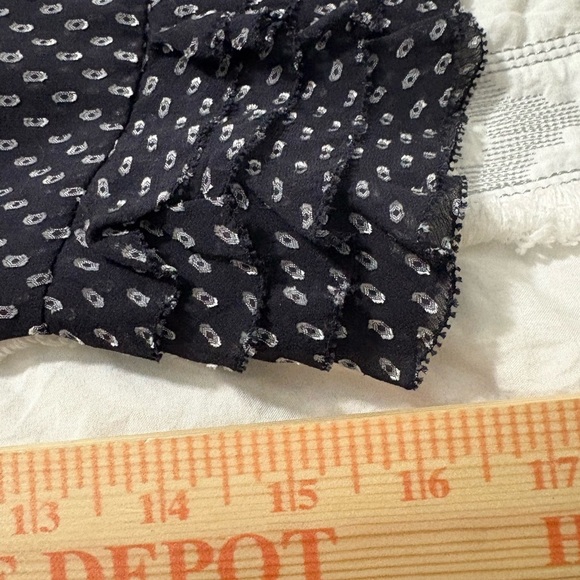 Rebecca Taylor Sheer, Feminine Navy Blue and White Clip Dot Silk/Viscose Blouse - Picture 14 of 15